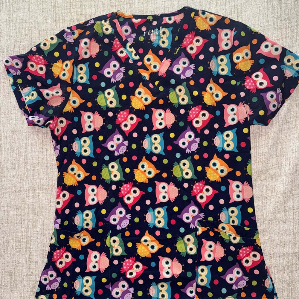 Colorful Owl Scrub Top